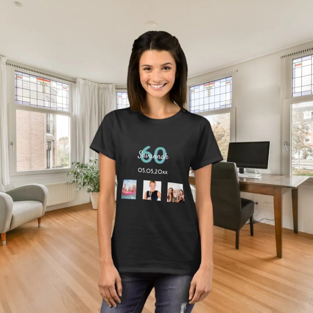 Customize this 60th birthday name and photo ladies t-shirt