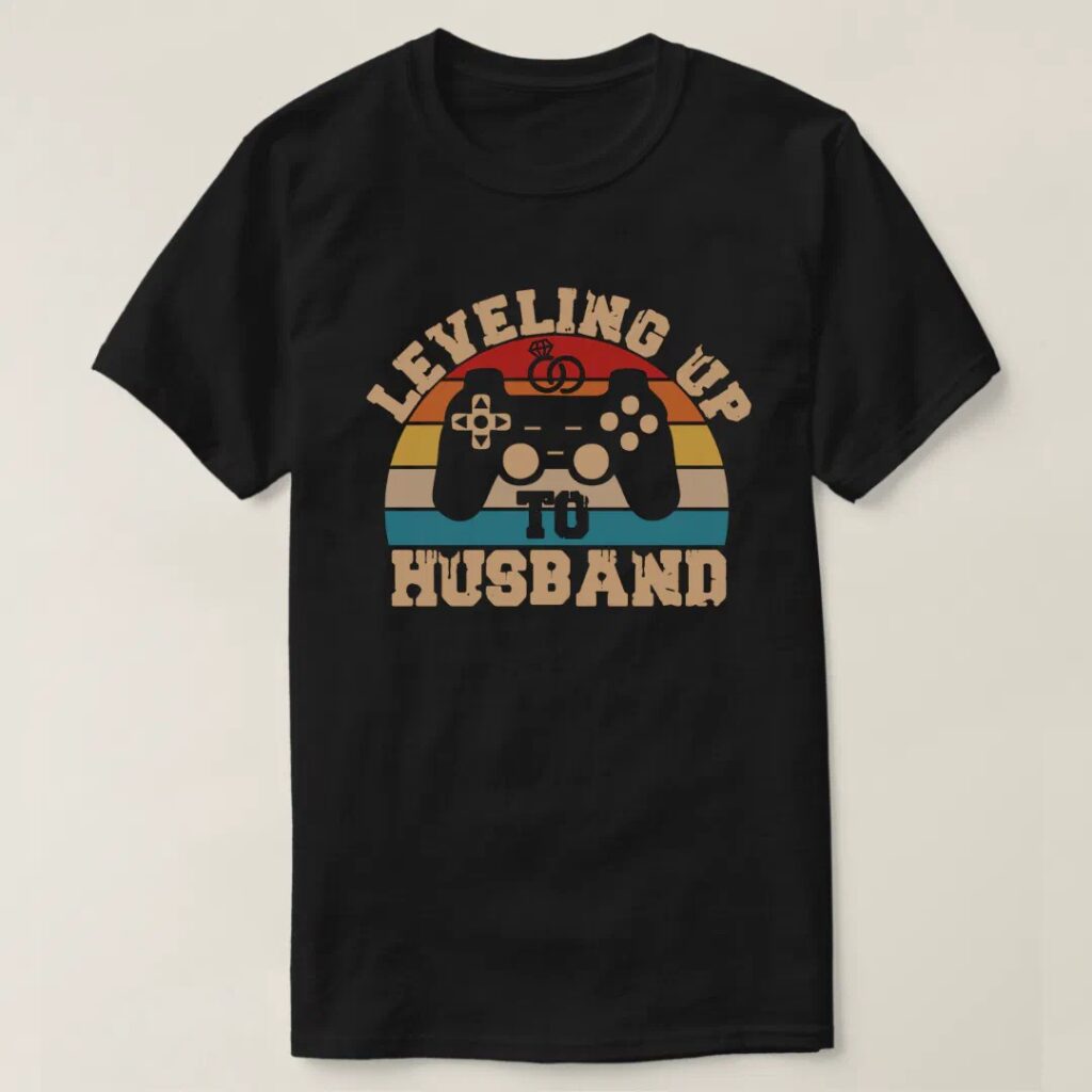 leveling up to husband newlywed gamer t-shirt