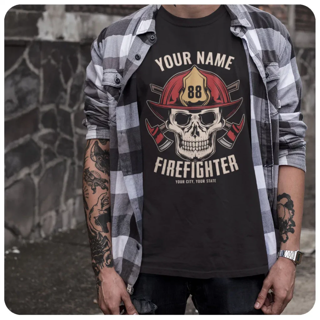 Personalized firefighter skull motif fireman fire dept merch
