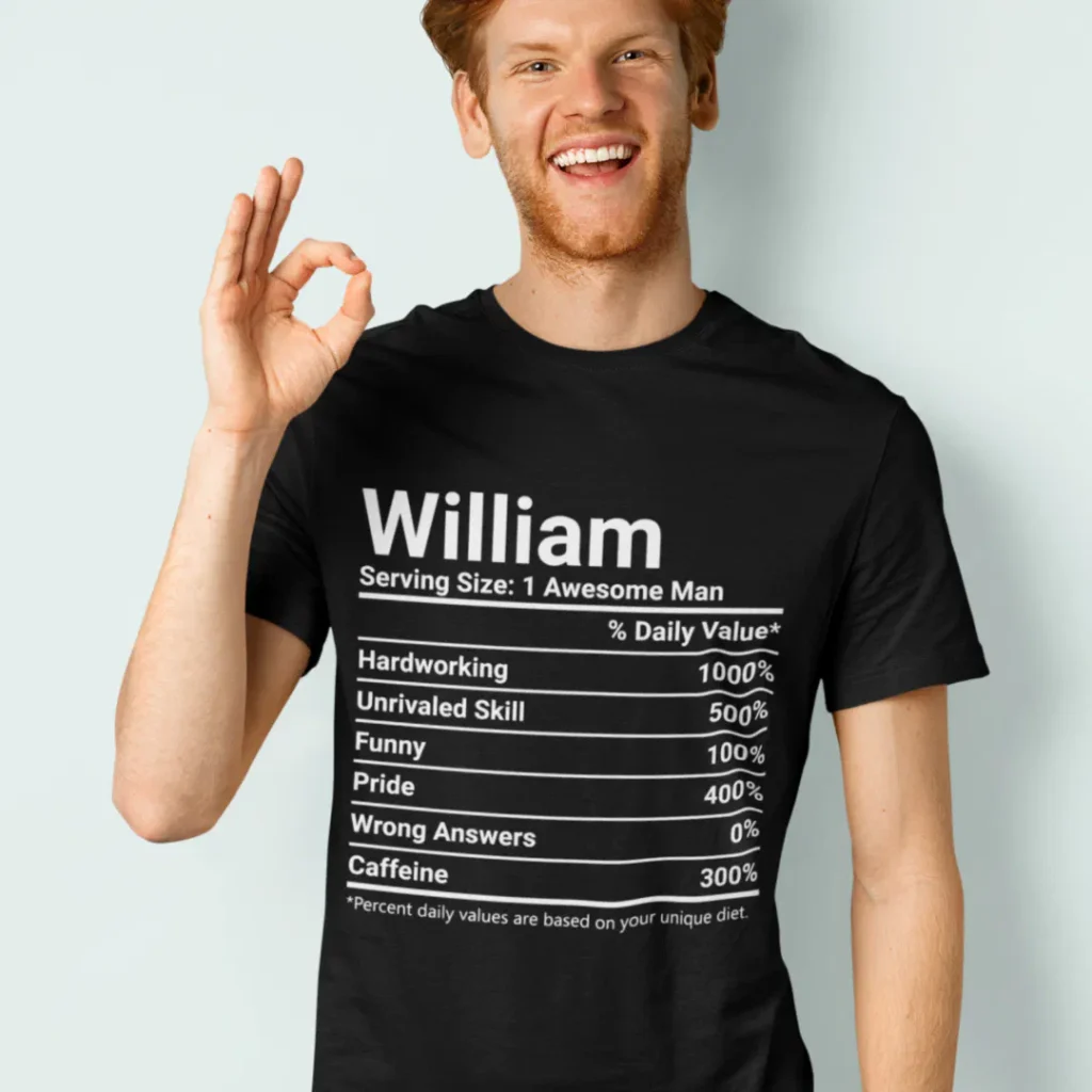 Personalized name funny nutrition facts design shirt