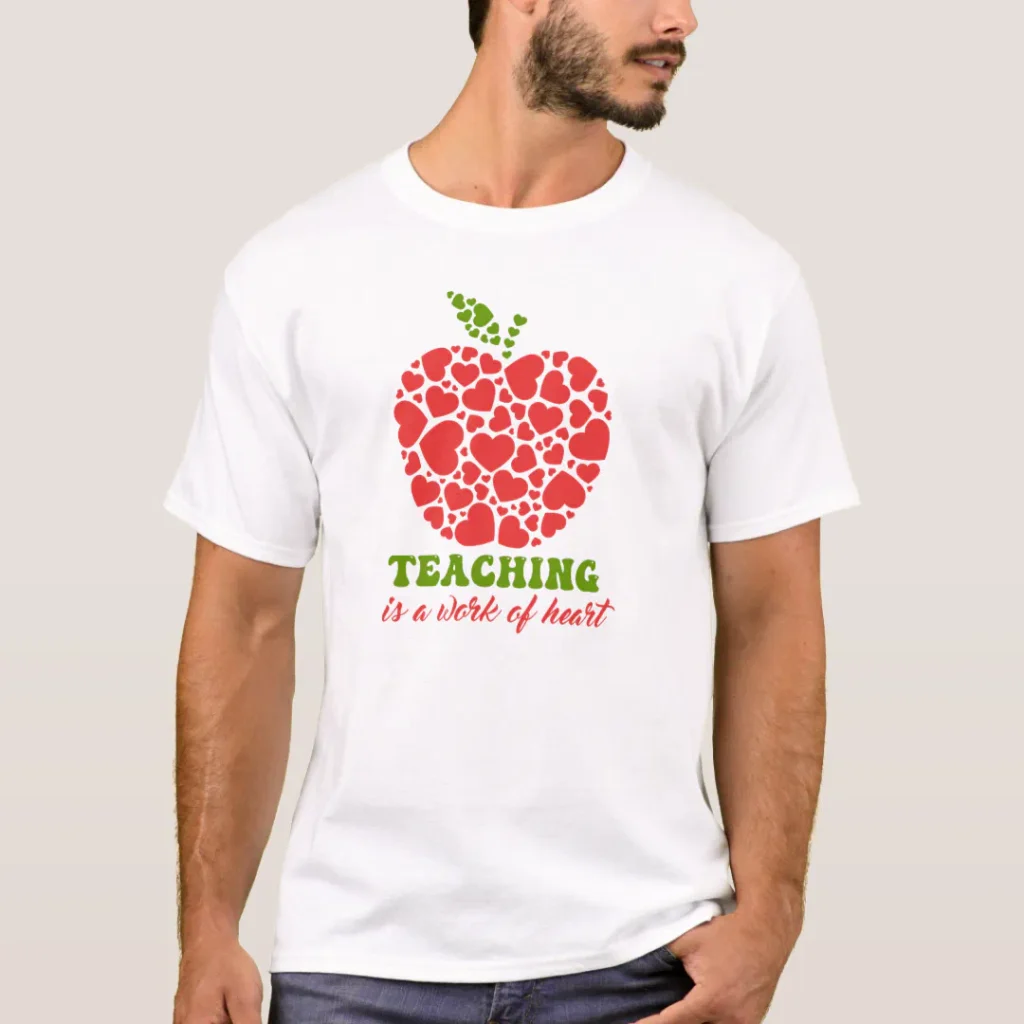 Teaching is a work of heart apple hearts motif merch